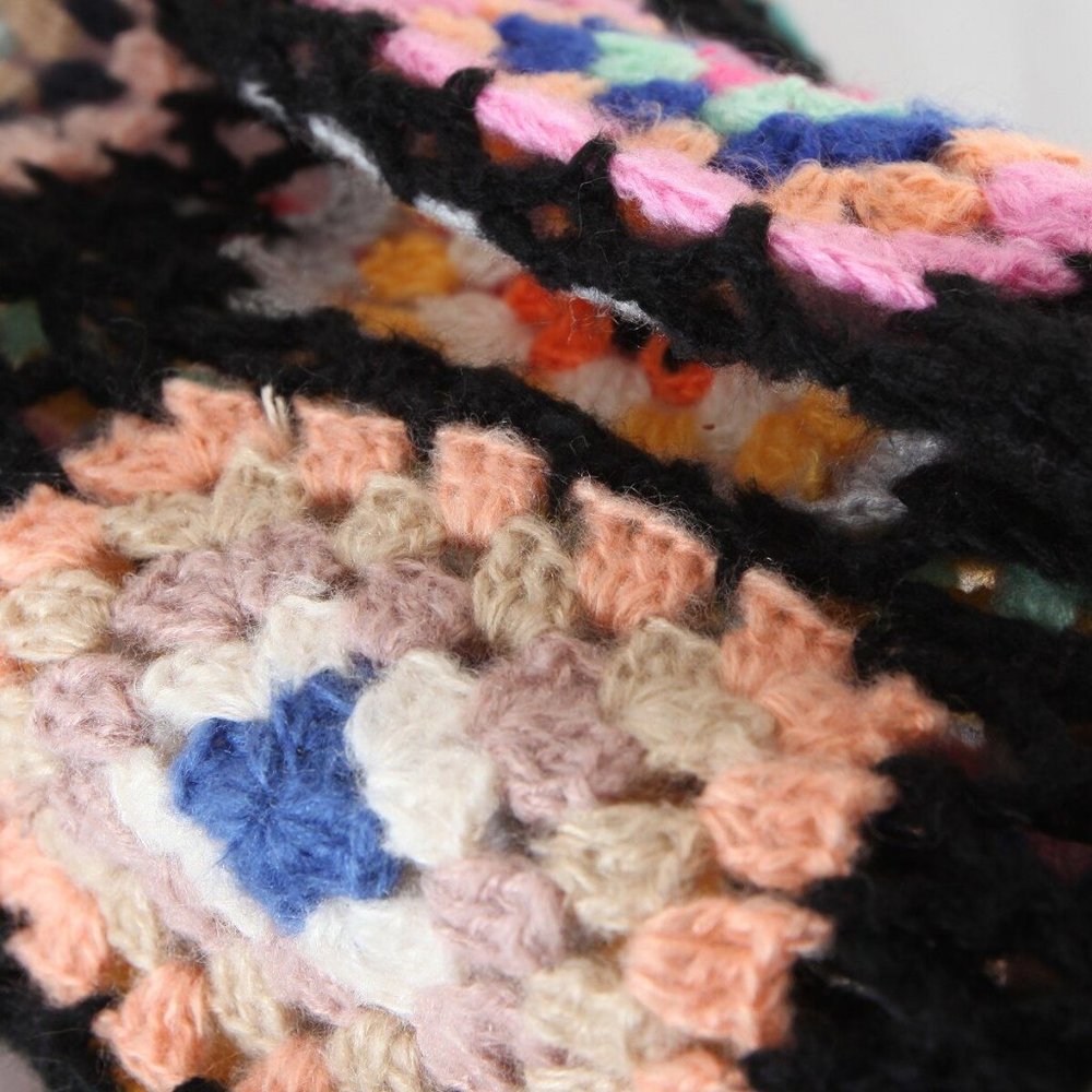 Bohemia Colored Plaid Flower Granny Square Hand Crochet Hooded Sweater Long Card - Picture 4 of 7